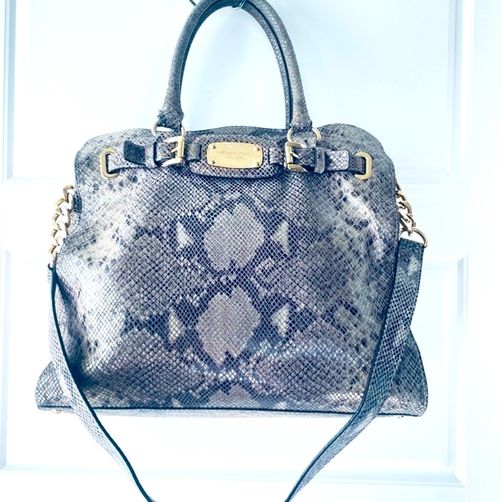 Michael Kors Leather Snakeskin Animal Print Shoulder Crossbody Tote Bag
